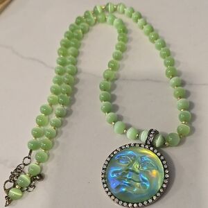 Irradeacent Green Moon Pendant Necklace